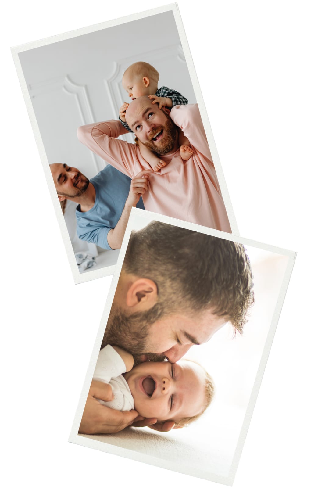 Deux papas avec leur bébé illustrant une parentalité bienveillante et inclusive.