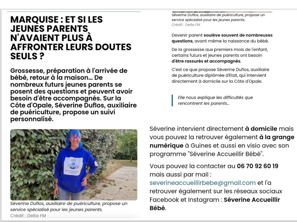 Article Delta FM sur Séverine Duflos, auxiliaire de puériculture à Marquise