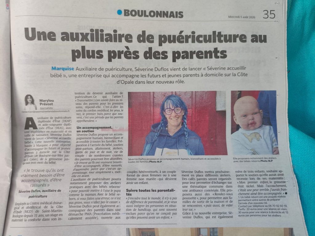 Article de La Semaine dans le Boulonnais sur Séverine Duflos et son entreprise Séverine Accueillir Bébé